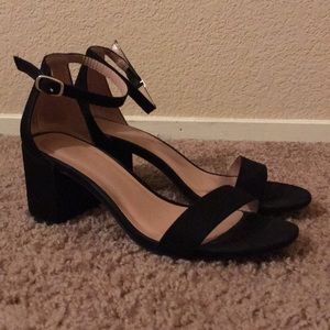 Black kitten heel sandals with ankle strap